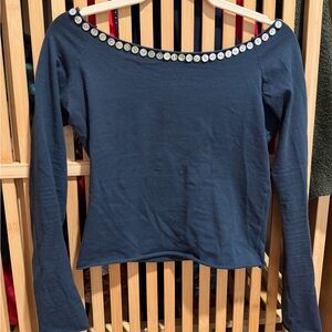 Navy John Galt Bonnie Top with Mother of Pearl Button Detail